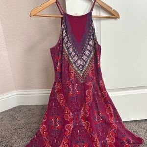 Xhilaration Magenta Printed Sleeveless V-Neck Mini Dress